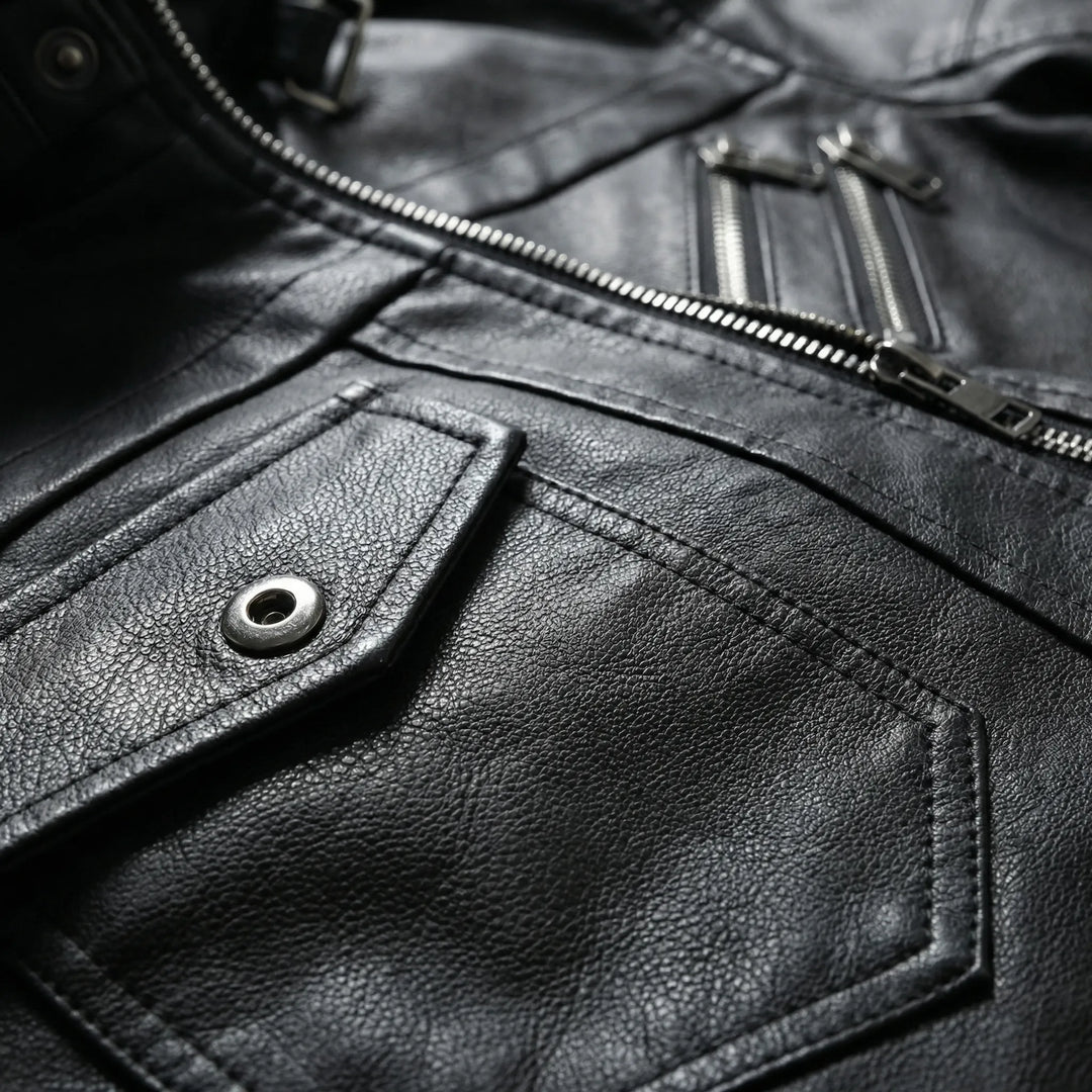 Duskero - Giacca bomber in pelle con cappuccio e cerniera