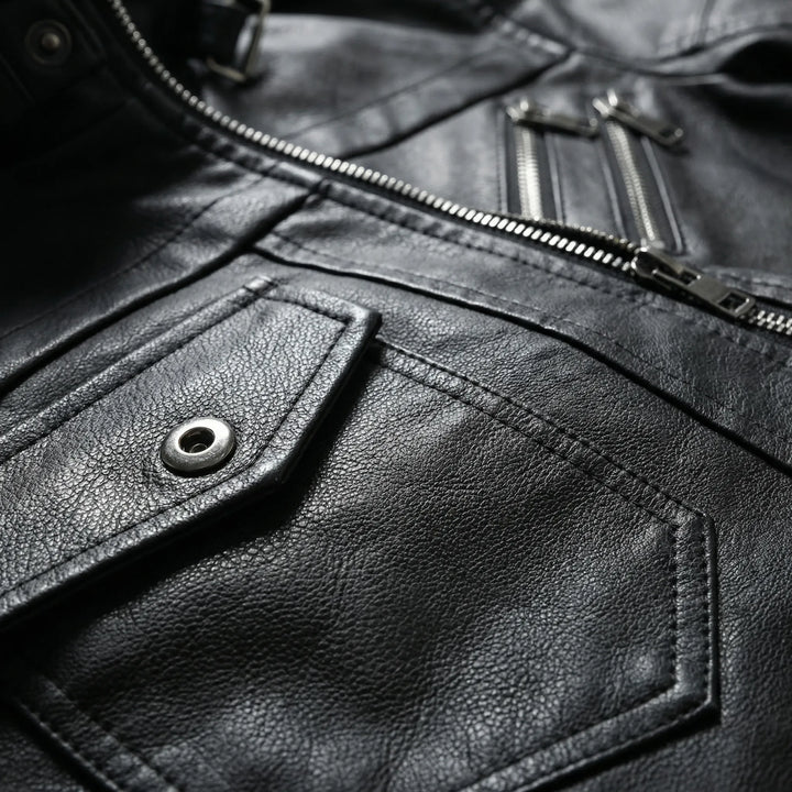 Duskero - Giacca bomber in pelle con cappuccio e cerniera