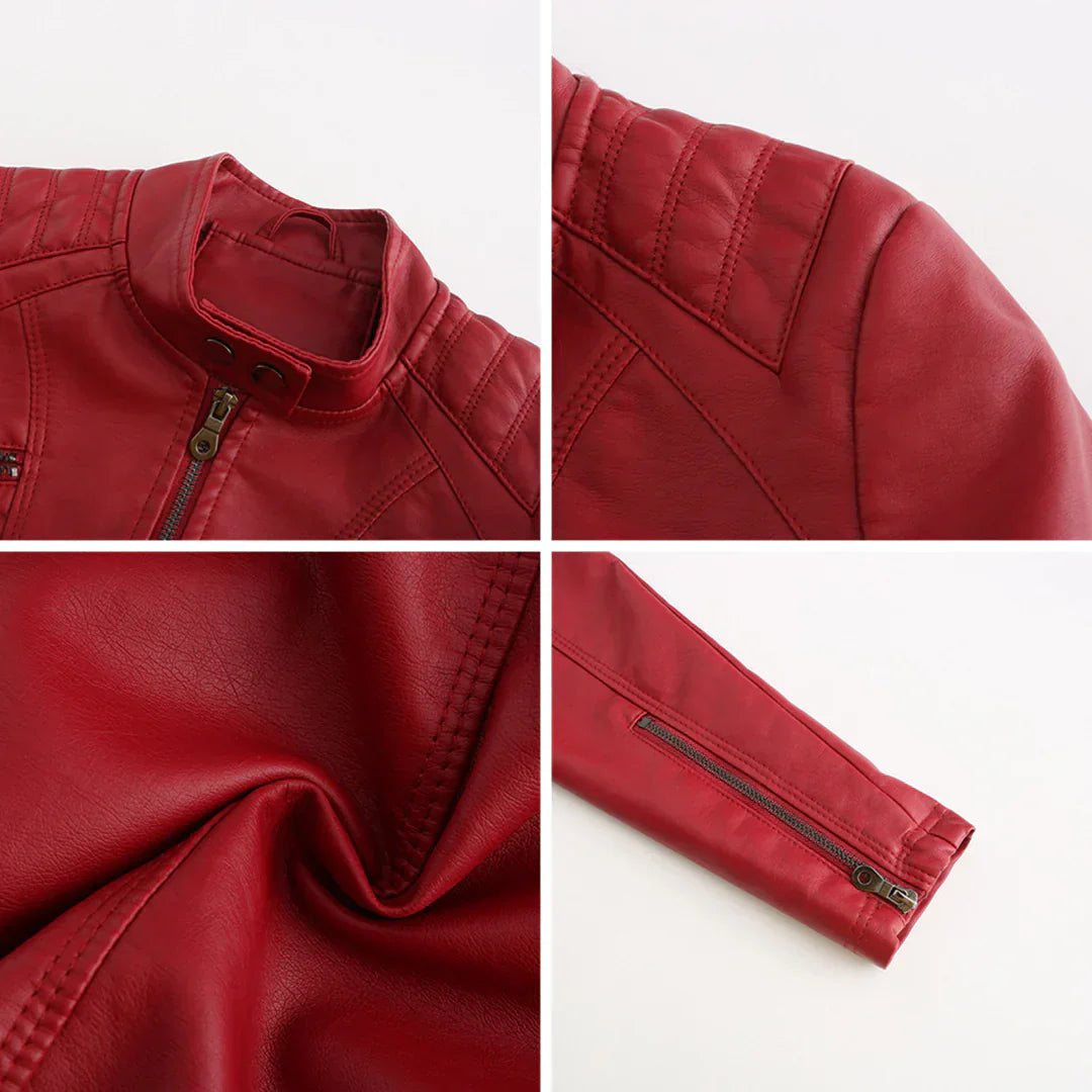 Giacca da donna elegante in ecopelle con classico design da motociclista