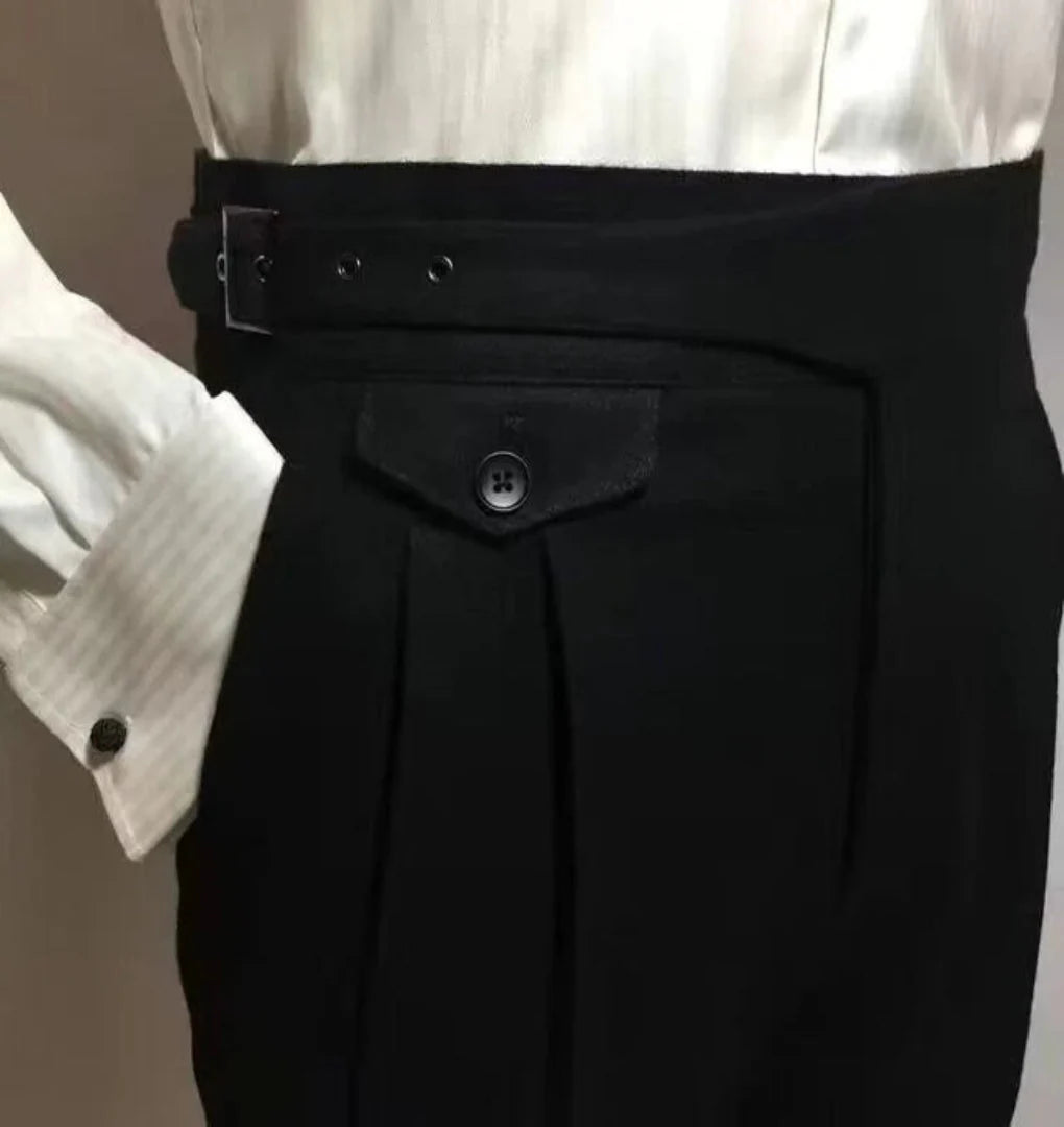 Pantaloni da uomo in lana con cintura: stile elegante per abbigliamento formale e casual elegante