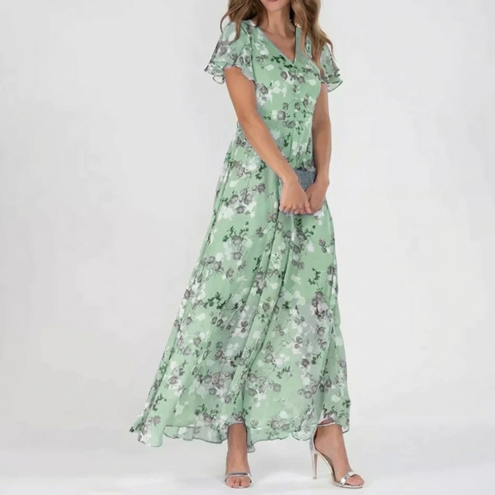 Abito Maxi Stampato Floreale Vintage da Donna