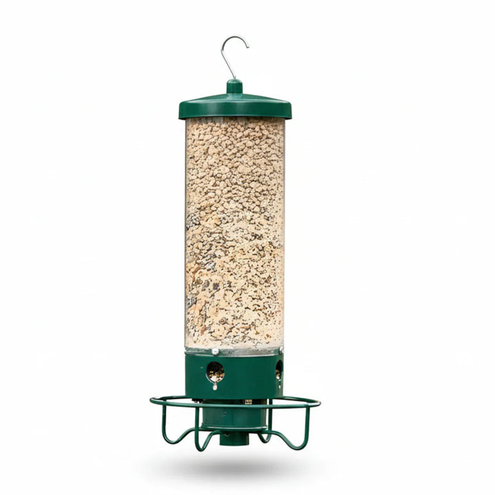 Feedrix - Mangiatoia per uccelli a tubo sospeso con anello di posatoio