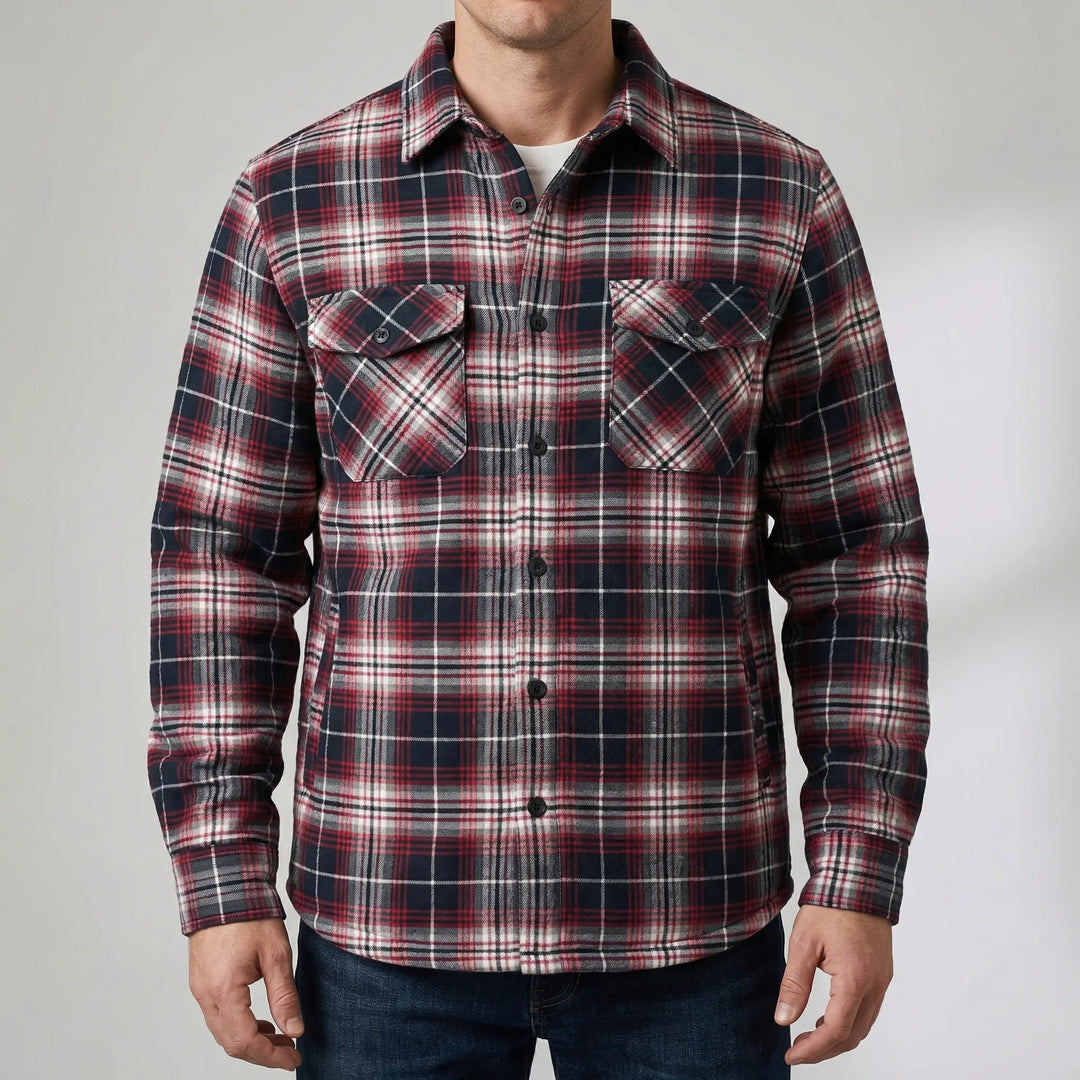 Flandrex - Giacca-camicia a quadri foderata in pile da uomo