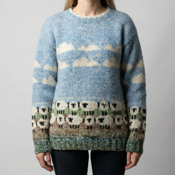 Flocksy - Maglione a maniche corte con stampa di pecorelle