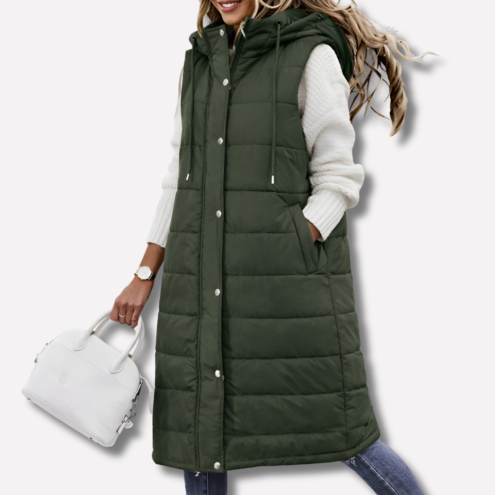 Gilet lungo con cappuccio da donna