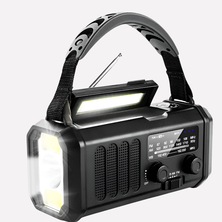 Radio di emergenza con manovella, pannello solare e funzione power bank