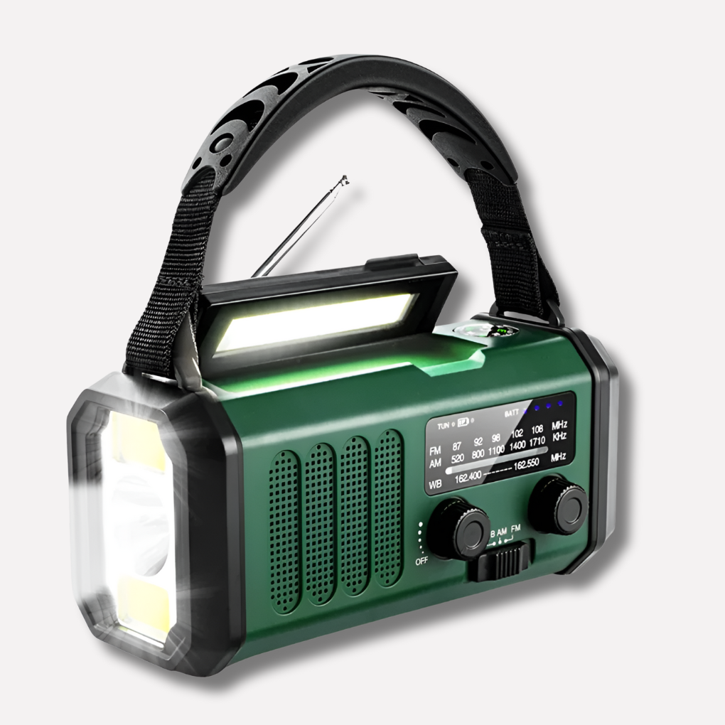 Radio di emergenza con manovella, pannello solare e funzione power bank