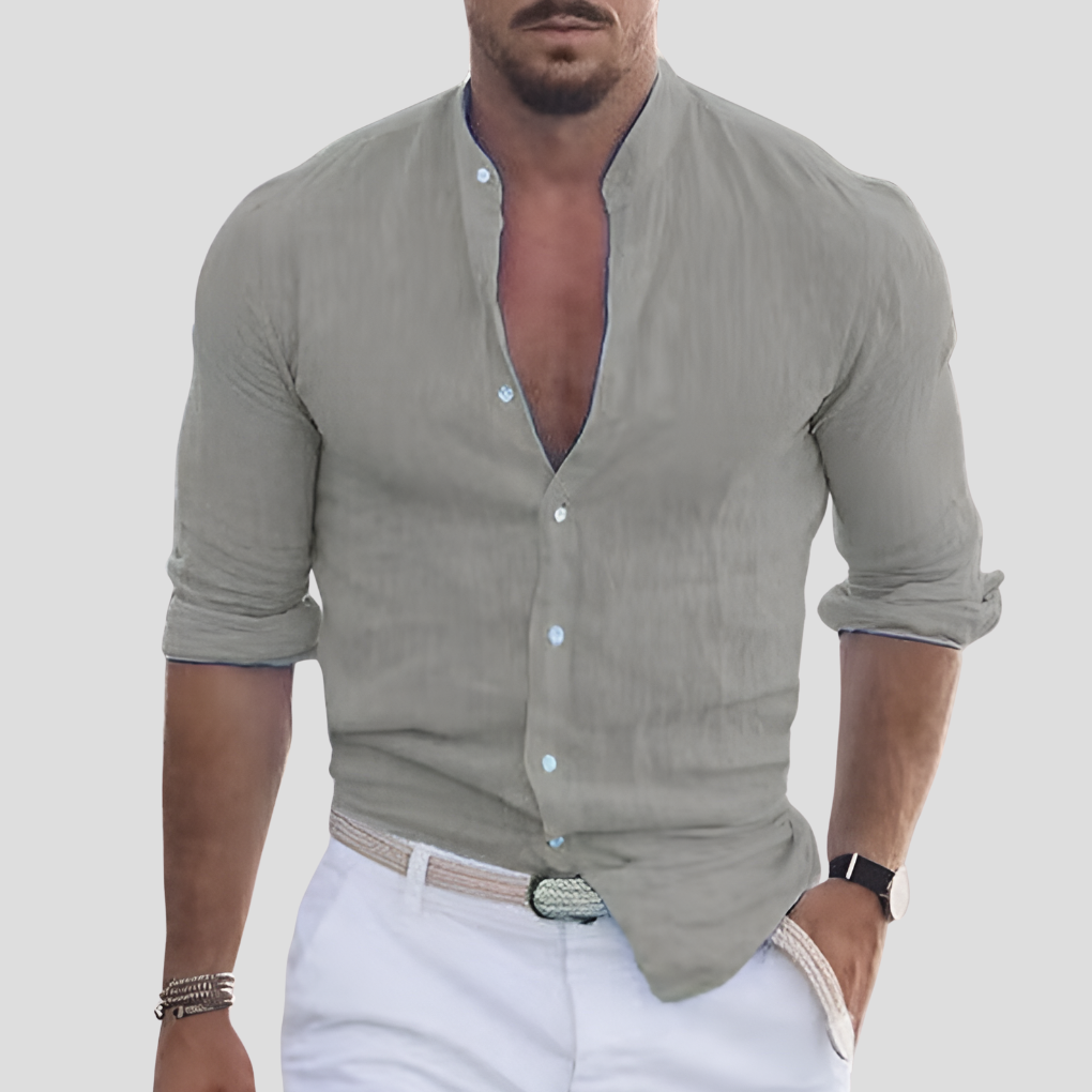 Camisa de hombre slim fit con cuello mao