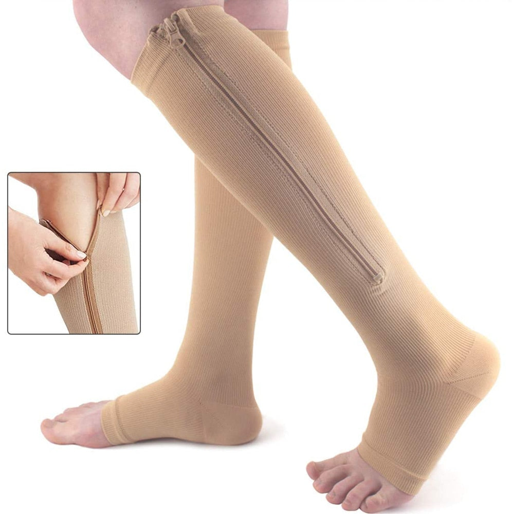 Elastic stockings with zipper closure