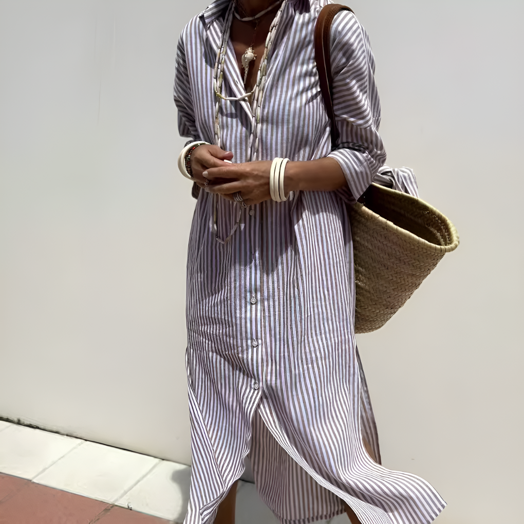 Elegant long-sleeved shirt dress for women