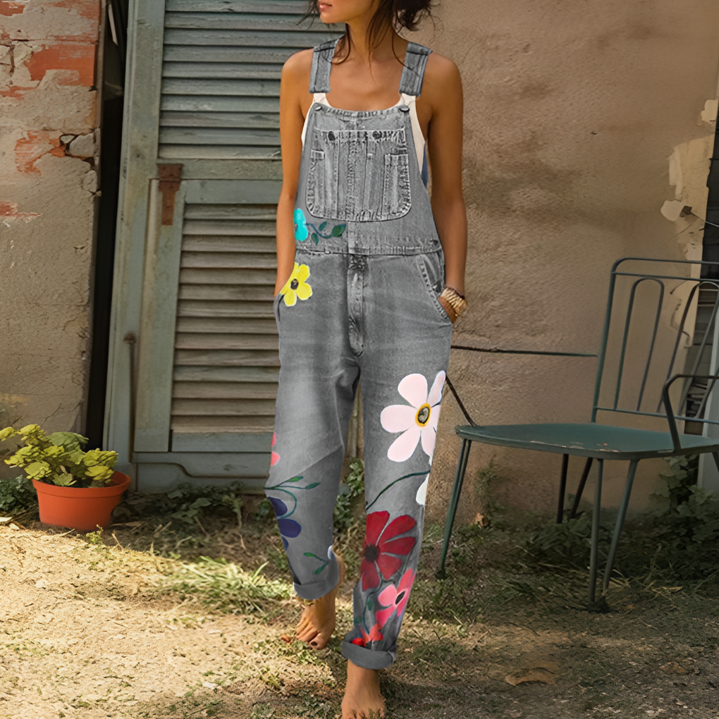 Tuta di Jeans alla Moda con Motivo Floreale