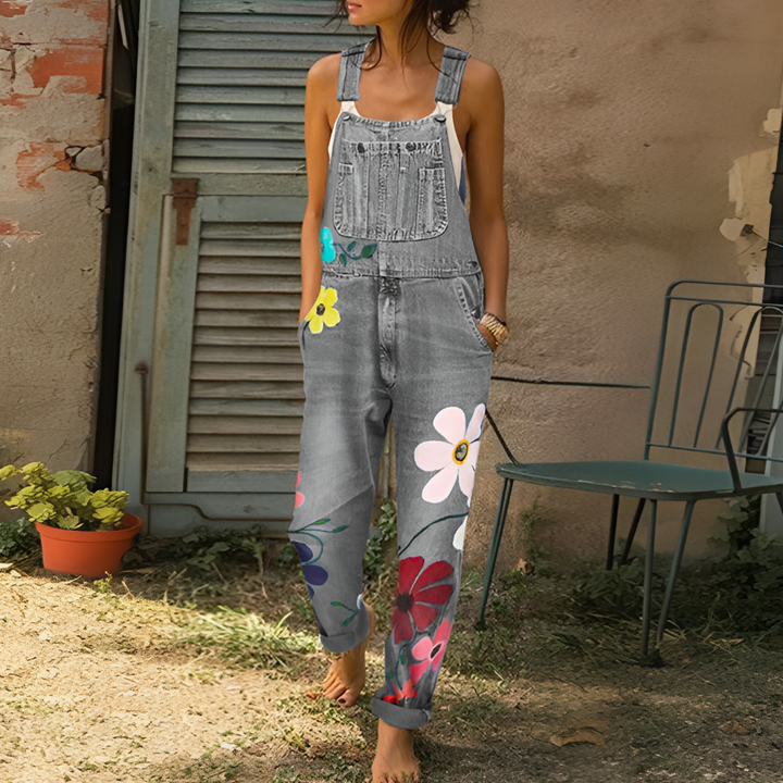 Tuta di Jeans alla Moda con Motivo Floreale