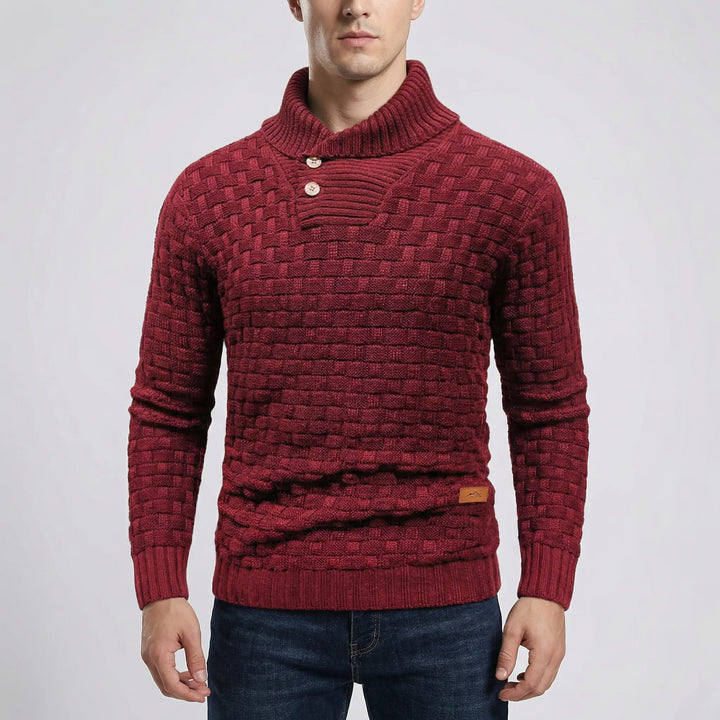 Halvern - Maglione da uomo con mezzo collo e bottoni