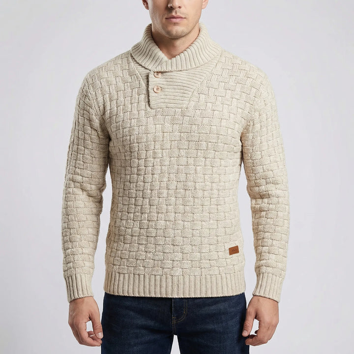 Halvern - Maglione da uomo con mezzo collo e bottoni