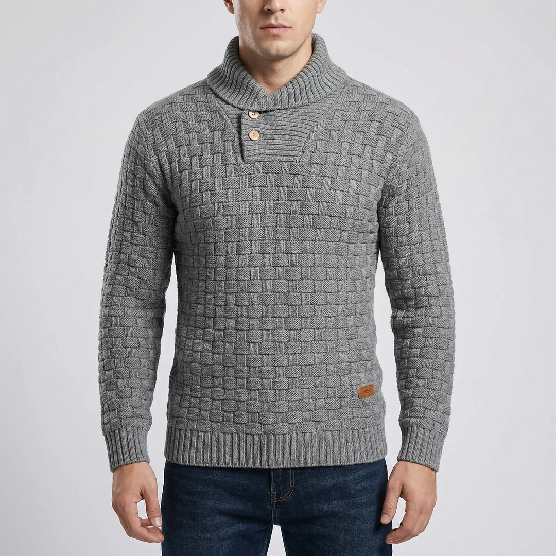Halvern - Maglione da uomo con mezzo collo e bottoni