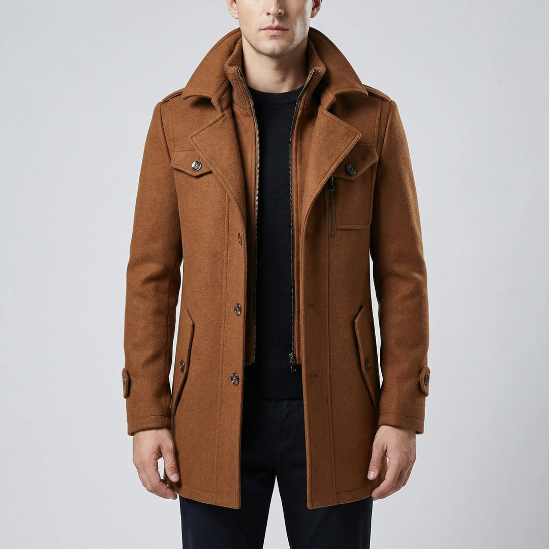 Halvorn - Cappotto da uomo strutturato a metà coscia