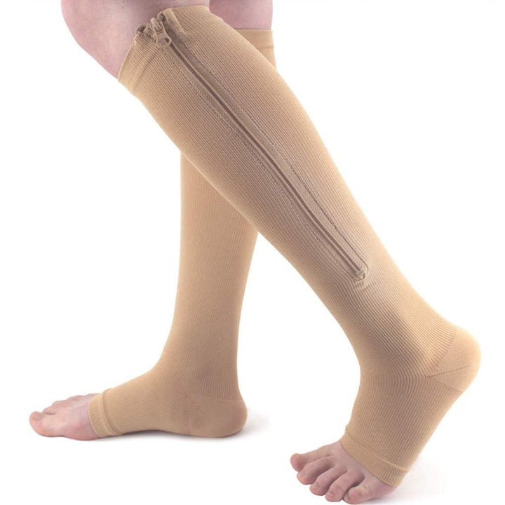 Elastic stockings with zipper closure