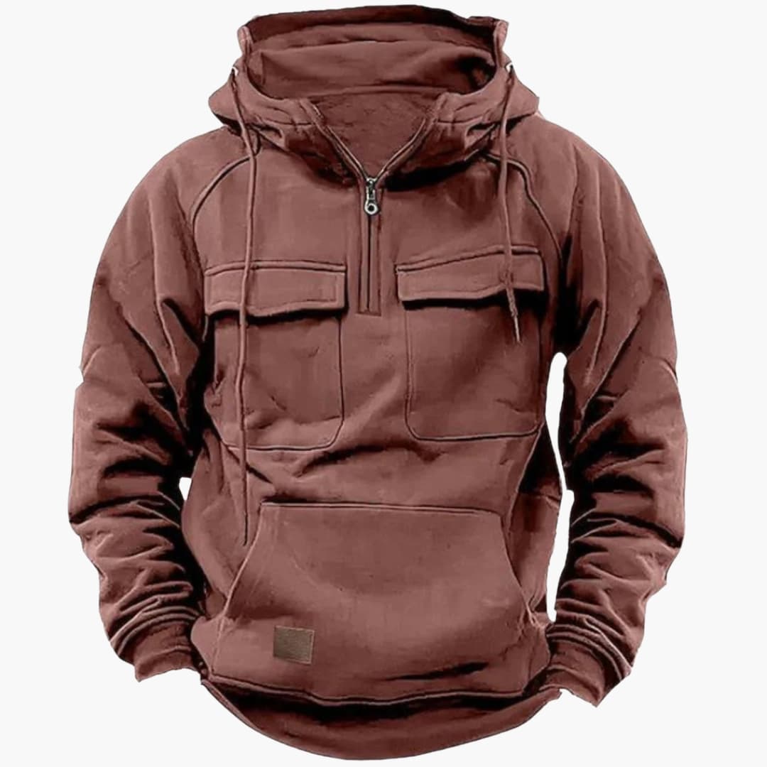 Felpa con mezza zip da uomo con tasche sul petto