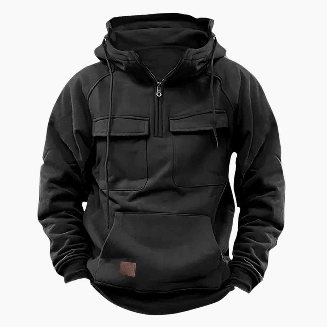 Felpa con mezza zip da uomo con tasche sul petto