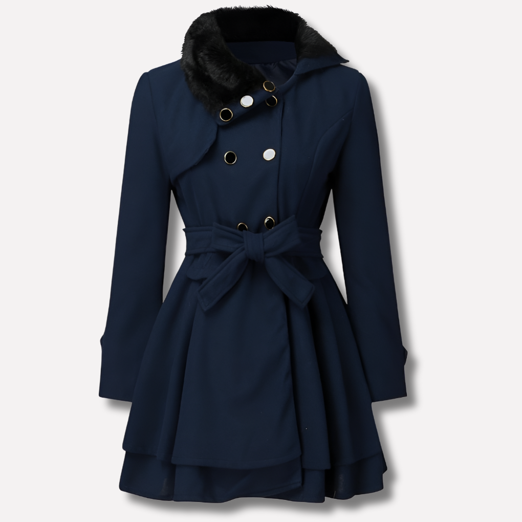 Women's Winter Coat with Buttons and Belt
