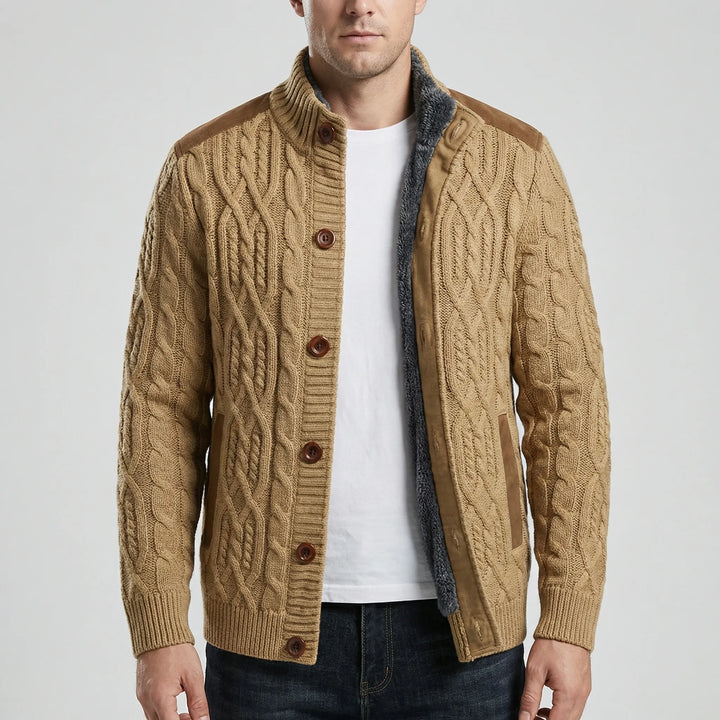Knovurn - Cardigan-giacca a trecce foderato in pile