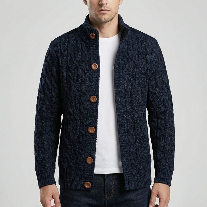 Knovurn - Cardigan-giacca a trecce foderato in pile