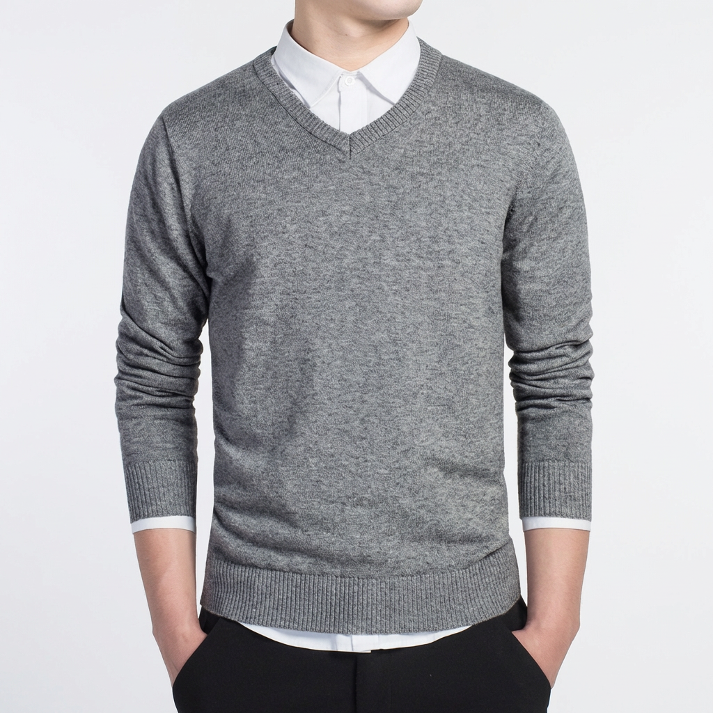 Maglione in cotone con scollo a V da uomo
