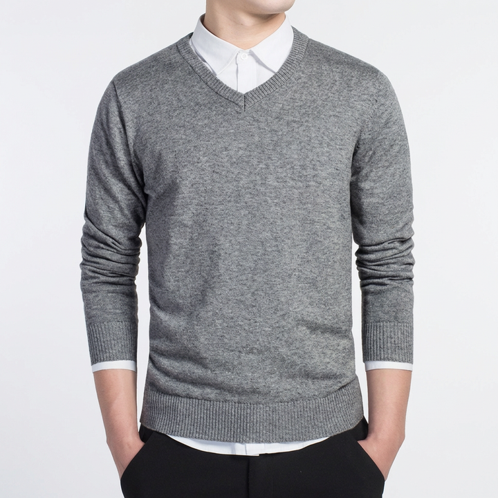 Maglione in cotone con scollo a V da uomo