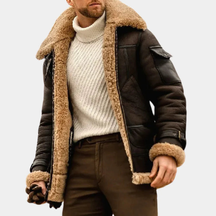 Giacca in Pelle Invernale Stile Pilota Bold per Uomini