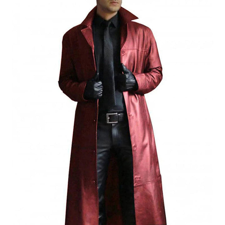 Long winter coat in faux leather for men