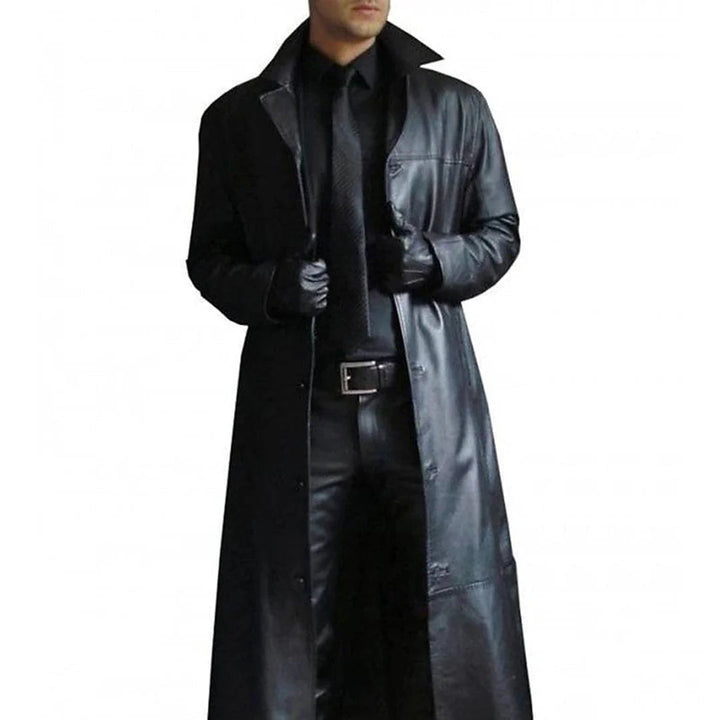 Long winter coat in faux leather for men