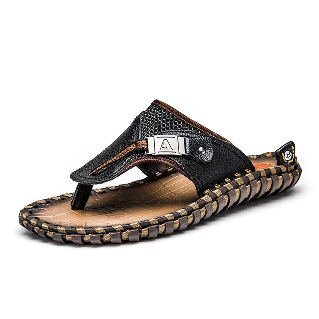 Fashionable men's leather thong sandals