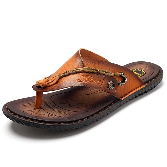 Fashionable men's leather thong sandals