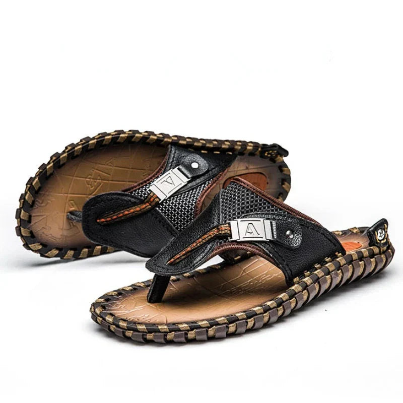 Fashionable men's leather thong sandals