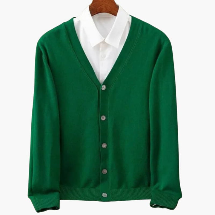 Cardigan da uomo con scollo a V e chiusura a bottoni – Strato classico in maglia