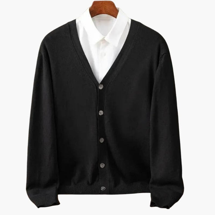 Cardigan da uomo con scollo a V e chiusura a bottoni – Strato classico in maglia