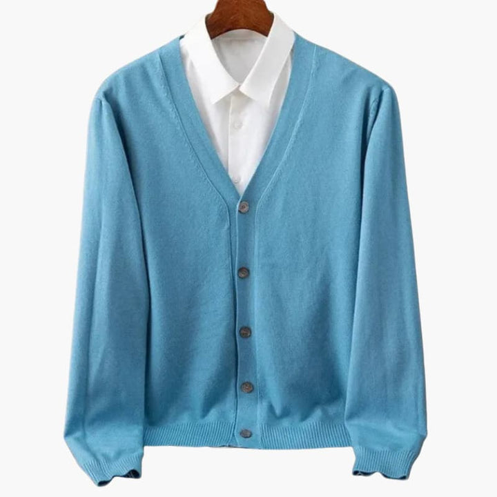 Cardigan da uomo con scollo a V e chiusura a bottoni – Strato classico in maglia