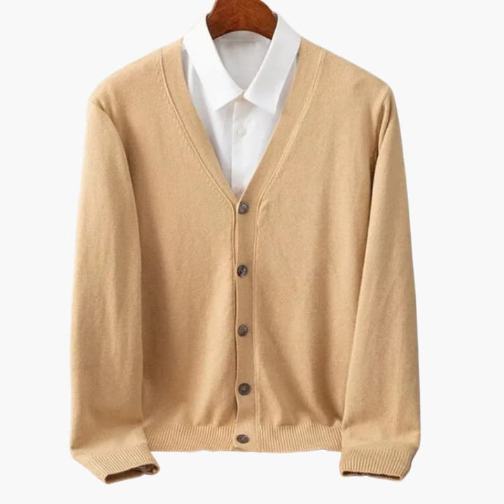 Cardigan da uomo con scollo a V e chiusura a bottoni – Strato classico in maglia