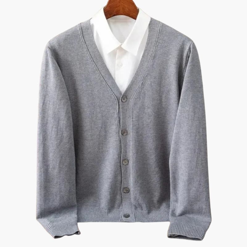 Cardigan da uomo con scollo a V e chiusura a bottoni – Strato classico in maglia