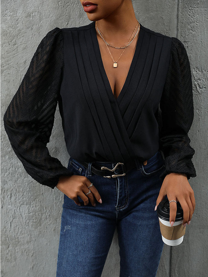 Top body casual a pieghe con scollo a V