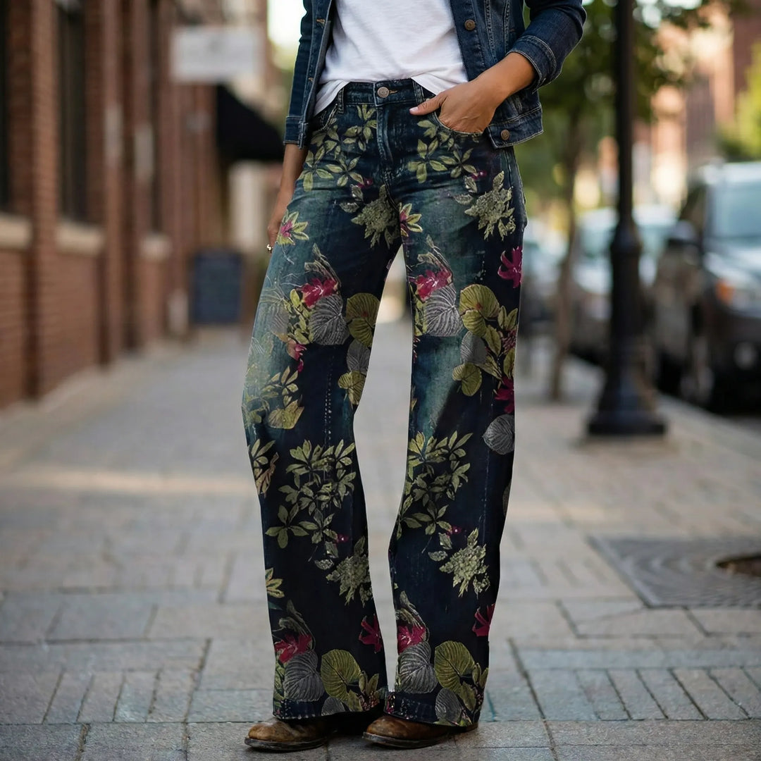 Petaloux - Jeans a gamba dritta e vestibilità ampia con stampa floreale