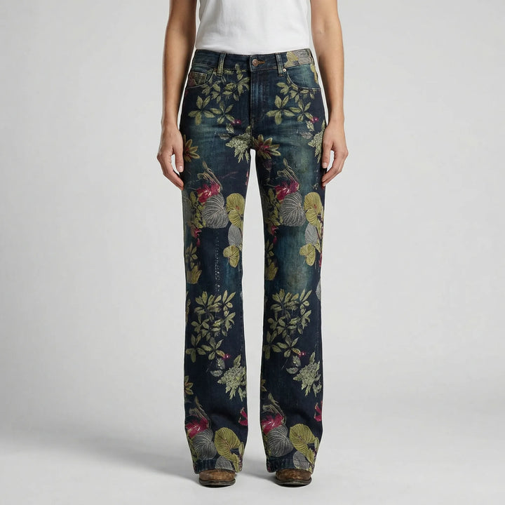 Petaloux - Jeans a gamba dritta e vestibilità ampia con stampa floreale