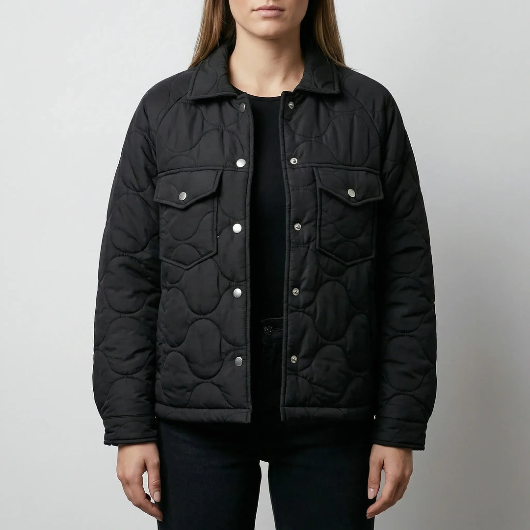 Quiltrova - Giacca-camicia trapuntata con bottoni a pressione per donna