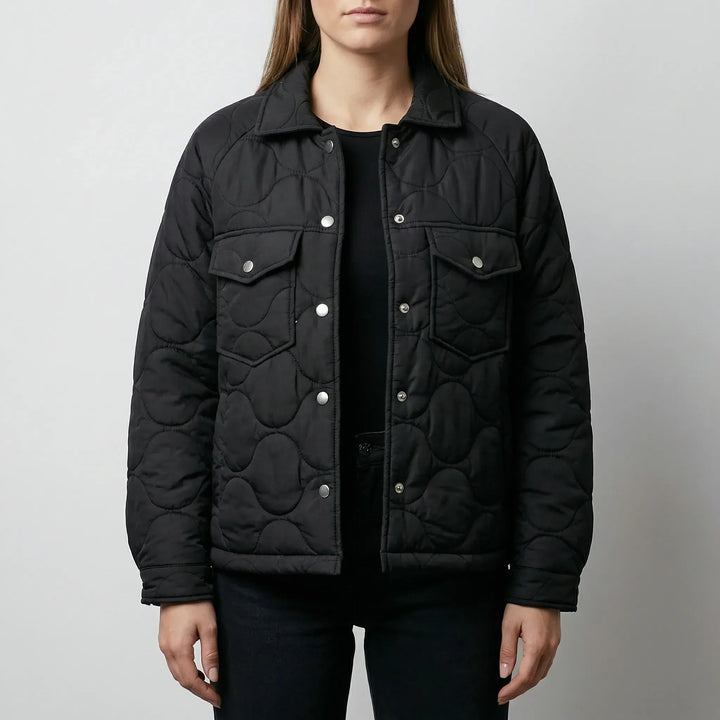 Quiltrova - Giacca-camicia trapuntata con bottoni a pressione per donna