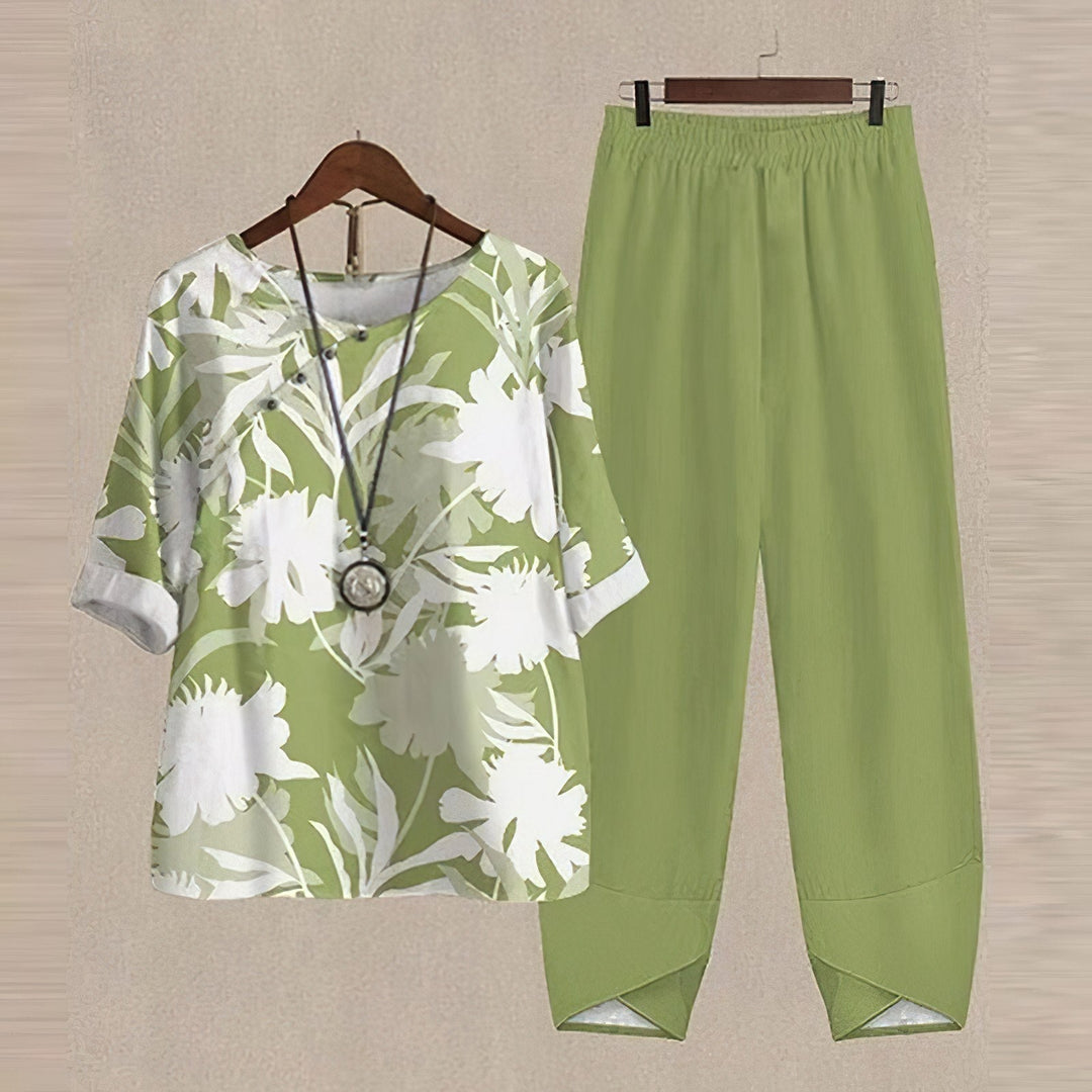 Set a Due Pezzi Elegante Florale Perfettamente Confortevole