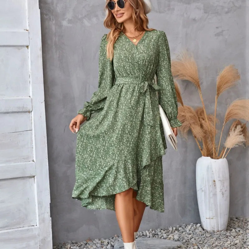 FloraLuxe - Vestido de Mujer con Estampado Floral y Cuello en V