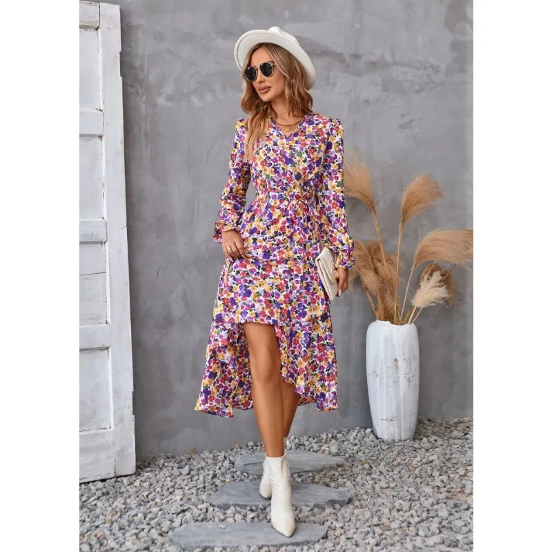 FloraLuxe - Vestido de Mujer con Estampado Floral y Cuello en V