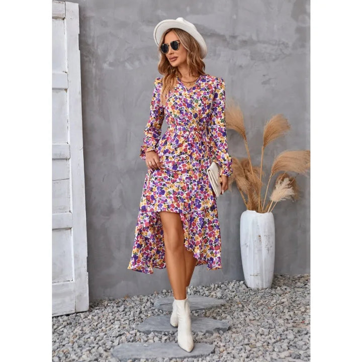 FloraLuxe - Vestido de Mujer con Estampado Floral y Cuello en V