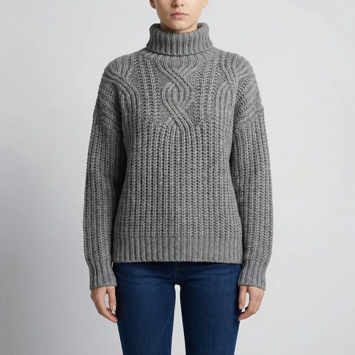 Texturra - Maglione pullover a collo alto con lavorazione a trecce