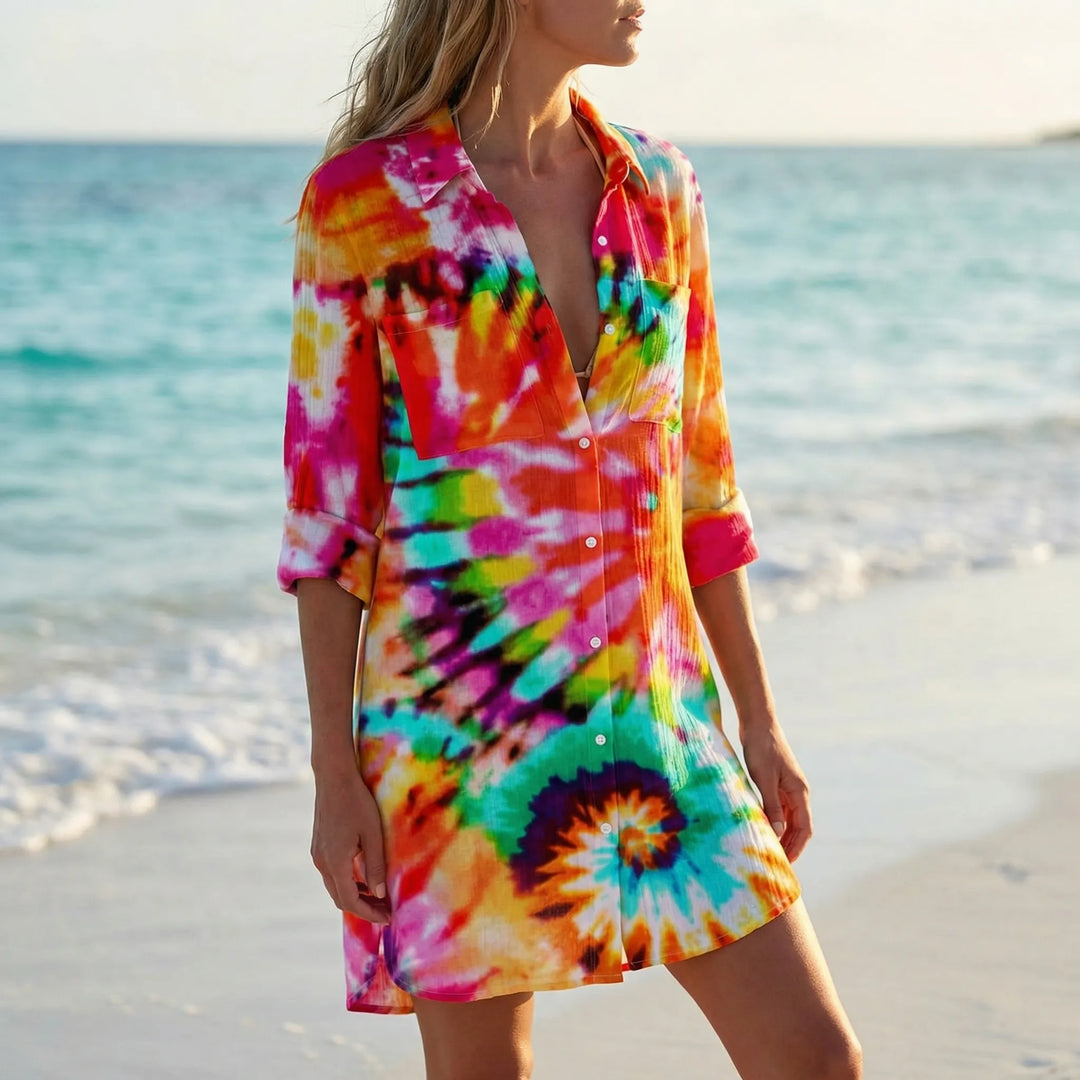 Tidalora - Abito camicia con bottoni e stampa tie-dye